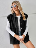 Pocketed Button Up Sleeveless Denim Jacket - Trendsi