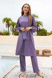 Cap, Drawstring Mock Neck Long Sleeve Top and Pants Swim Set - Trendsi - Flyclothing LLC