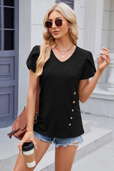 V-Neck Short Sleeve T-Shirt - Trendsi - Flyclothing LLC