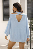 Ribbed Long Sleeve Cold Shoulder Knit Top - Trendsi - Flyclothing LLC