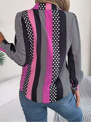 Polka Dot Contrast Long Sleeve Shirt - Trendsi
