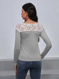 Lace Trim Long Sleeve Round Neck Tee - Trendsi - Flyclothing LLC