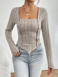 Ribbed Decorative Button Long Sleeve T-Shirt - Trendsi