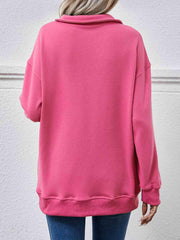 Collared Neck Dropped Shoulder Sweatshirt - Trendsi
