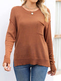 Round Neck Dropped Shoulder Slit T-Shirt - Trendsi - Flyclothing LLC