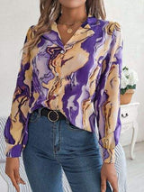 Printed Button Up Long Sleeve Shirt - Trendsi - Flyclothing LLC