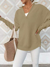 Half Zip Long Sleeve Knit Top - Trendsi - Flyclothing LLC