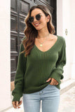 Ribbed Scoop Neck Long Sleeve Pullover Sweater - Trendsi