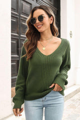 Ribbed Scoop Neck Long Sleeve Pullover Sweater - Trendsi