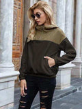 Pocketed Color Block Quarter Zip Hoodie - Trendsi - Flyclothing LLC