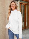 Cable-Knit Mock Neck Sweater - Trendsi
