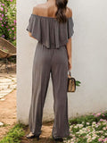 Off-Shoulder Wide Leg Jumpsuit - Trendsi