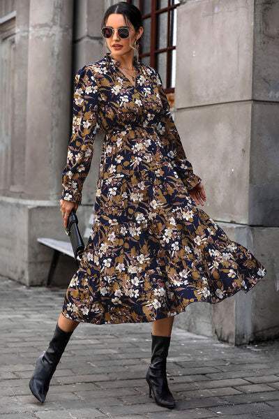 Floral Flounce Sleeve Tiered Dress - Trendsi - Flyclothing LLC