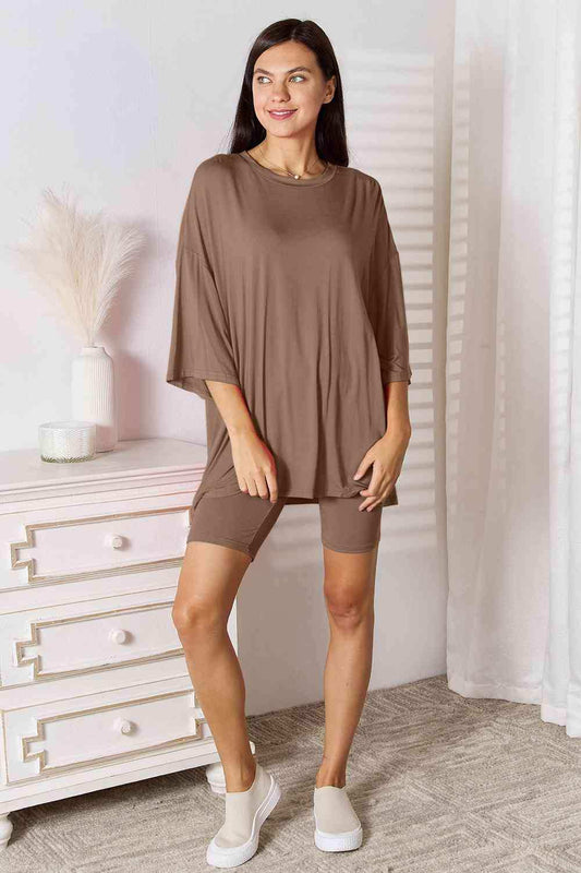 Basic Bae Full Size Soft Rayon Three-Quarter Sleeve Top and Shorts Set - Trendsi - Flyclothing LLC