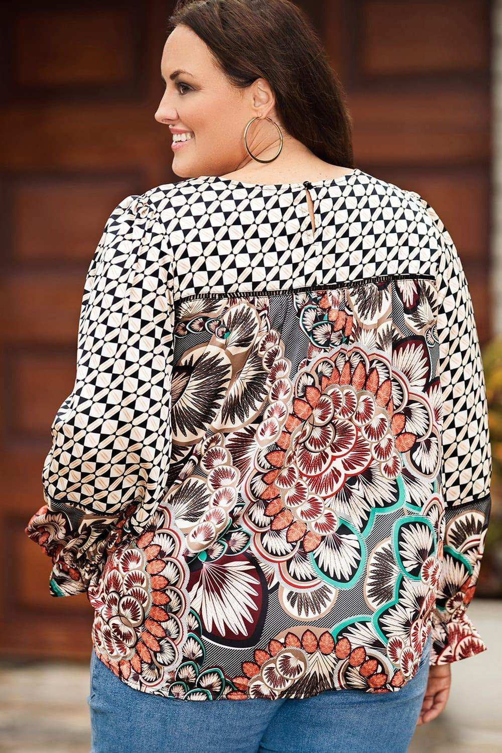 Printed Flounce Sleeve Blouse - Trendsi - Flyclothing LLC