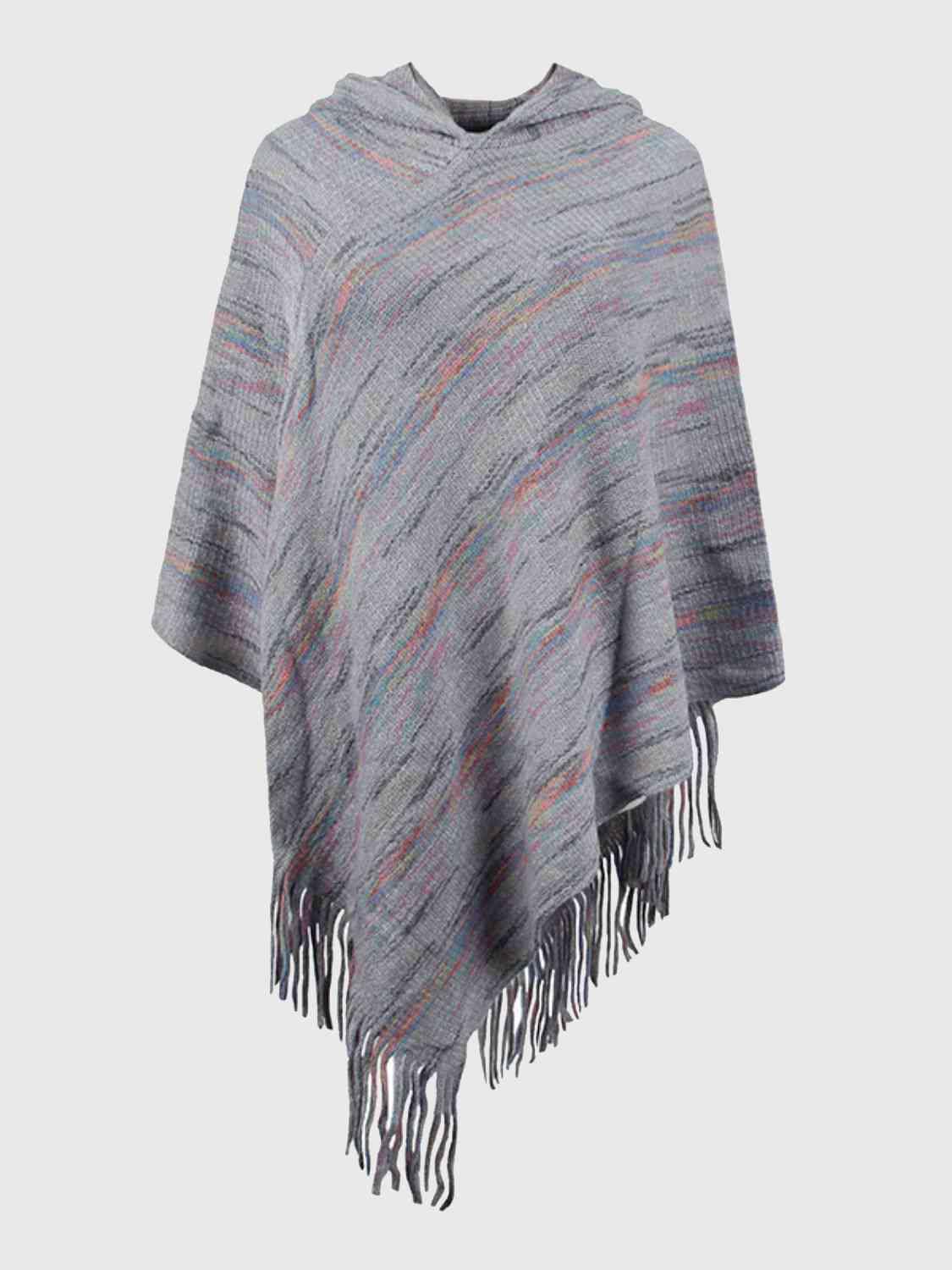 Fringe Hem Hooded Poncho - Trendsi