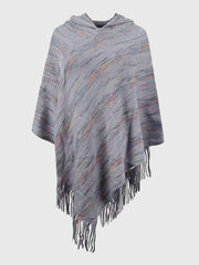 Fringe Hem Hooded Poncho - Trendsi