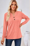 Notched Button Detail Long Sleeve T-Shirt - Trendsi - Flyclothing LLC
