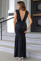 Ruched Plunge Sleeveless Maxi Dress - Trendsi - Flyclothing LLC