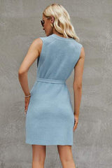 Tied Round Neck Sleeveless Sweater Dress - Trendsi - Flyclothing LLC