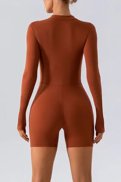 Half Zip Long Sleeve Active Romper - Trendsi - Flyclothing LLC