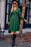 Surplice Neck Swiss Dot Long Sleeve Dress - Trendsi - Flyclothing LLC