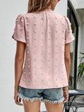 Swiss Dot Round Neck Petal Sleeve Top - Trendsi