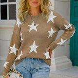 Star Pattern Round Neck Sweater - Trendsi - Flyclothing LLC