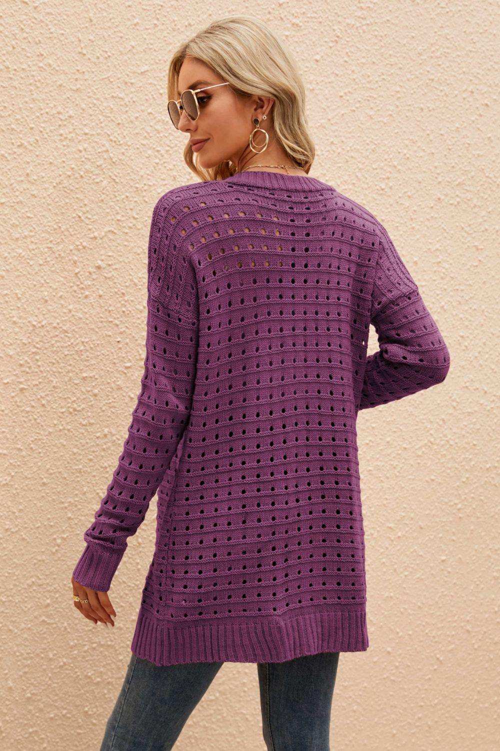Openwork Horizontal Ribbing Open Front Cardigan - Trendsi - Flyclothing LLC