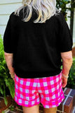 Plus Size CHEERS Round Neck Short Sleeve Sweater - Trendsi - Flyclothing LLC