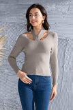 Halter Neck Long Sleeve Sweater - Trendsi - Flyclothing LLC