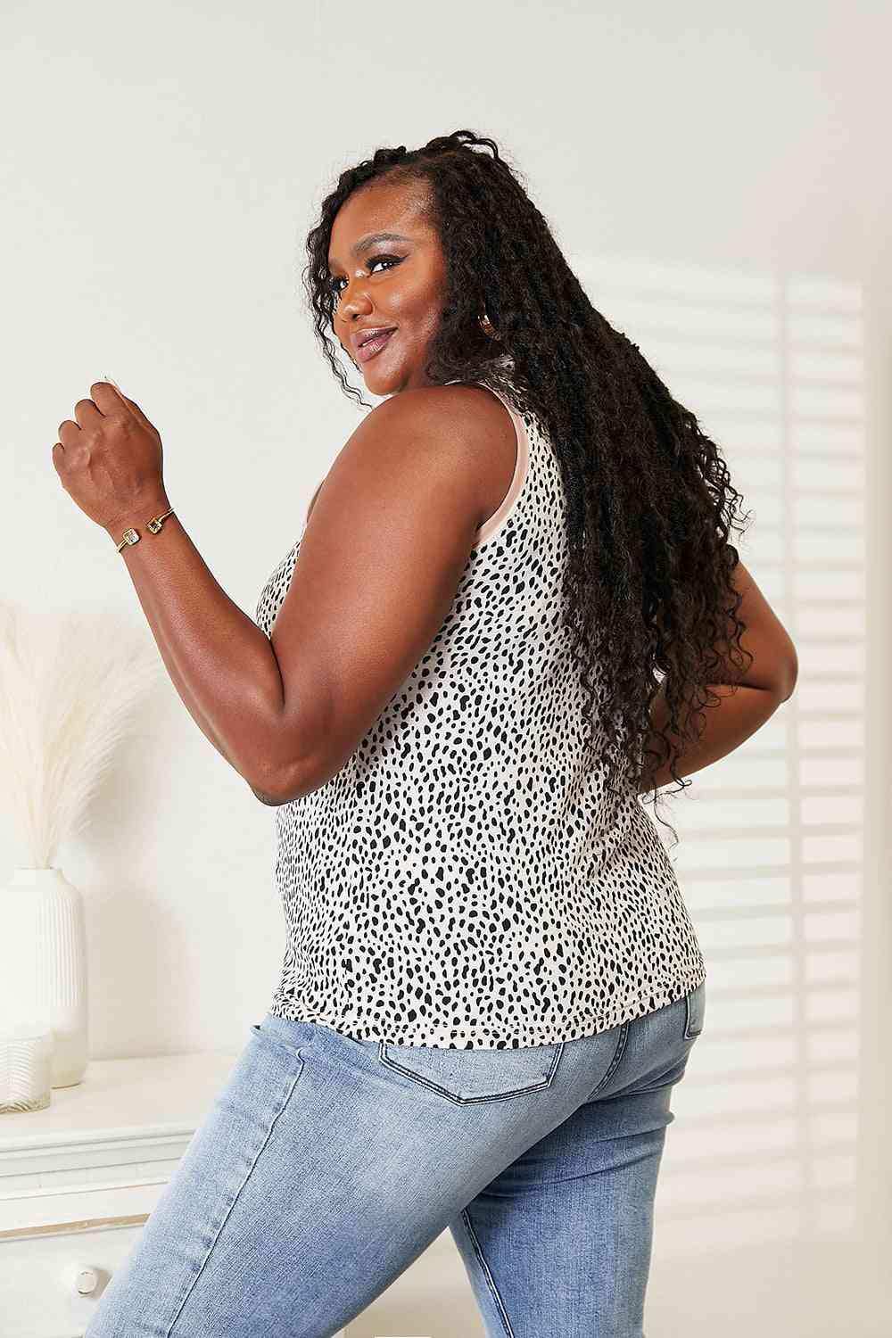 Double Take Printed Round Neck Tank - Trendsi - Flyclothing LLC