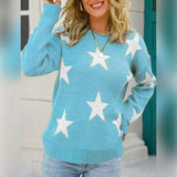 Star Pattern Round Neck Sweater - Trendsi - Flyclothing LLC