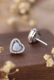 925 Sterling Silver Opal Heart Stud Earrings - Trendsi