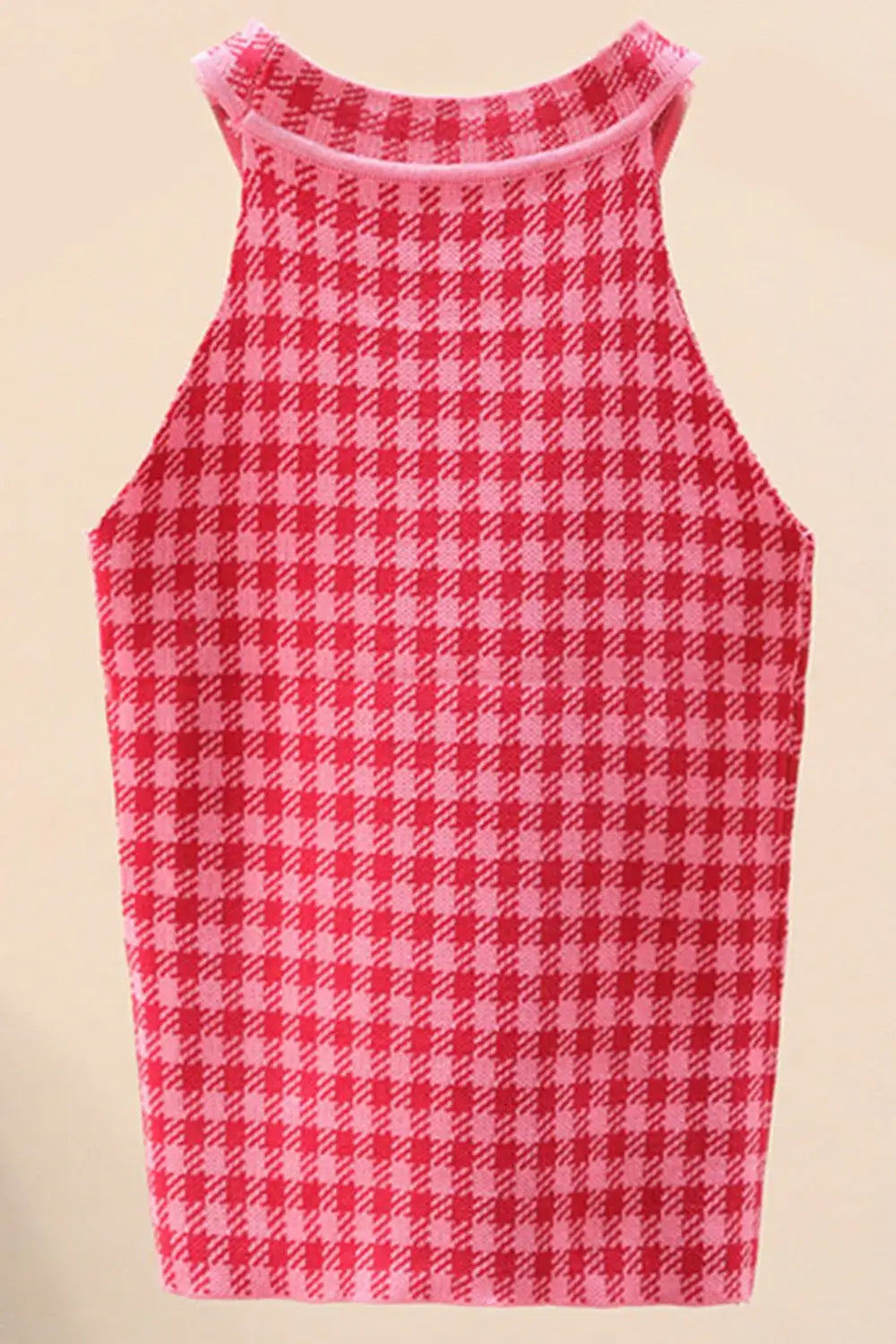 Plaid Round Neck Sleeveless Knit Top - Trendsi - Flyclothing LLC