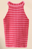 Plaid Round Neck Sleeveless Knit Top - Trendsi - Flyclothing LLC