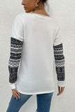 Boat Neck Long Printed Sleeve Blouse - Trendsi