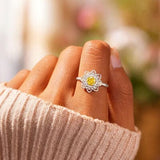 Flower Shape Zircon Platinum-Plated 925 Sterling Silver Ring - Trendsi