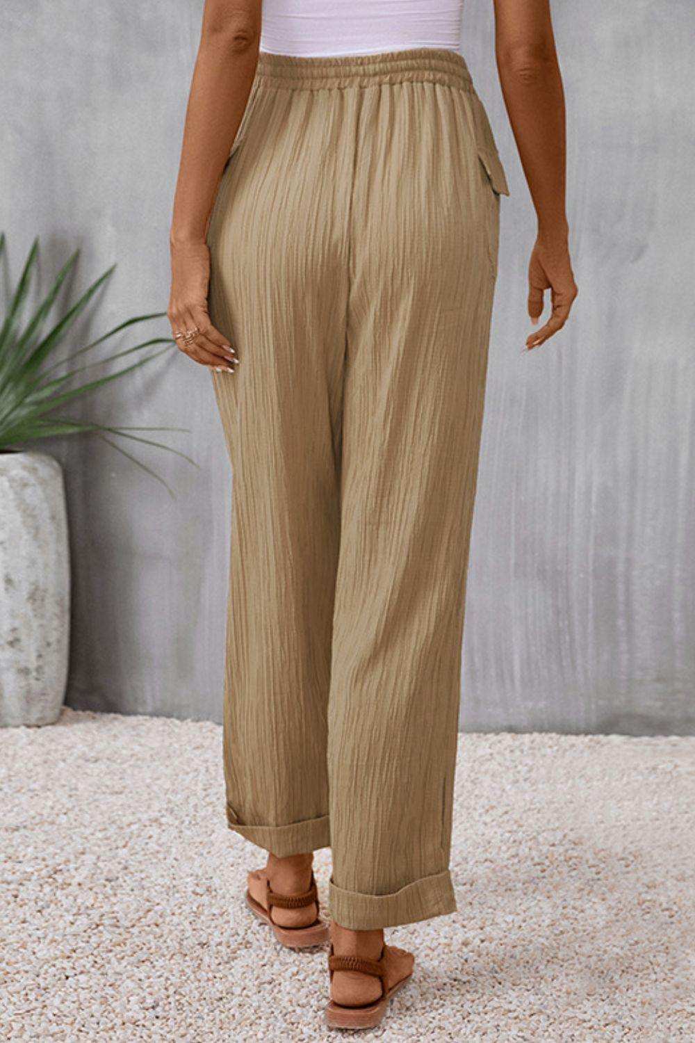Tie Waist Pocketed Long Pants - Trendsi - Flyclothing LLC