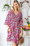 Floral Smocked V-Neck Flounce Sleeve Dress - Trendsi