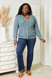 HEYSON Full Size Floral Embroidered Cable Cardigan - Trendsi