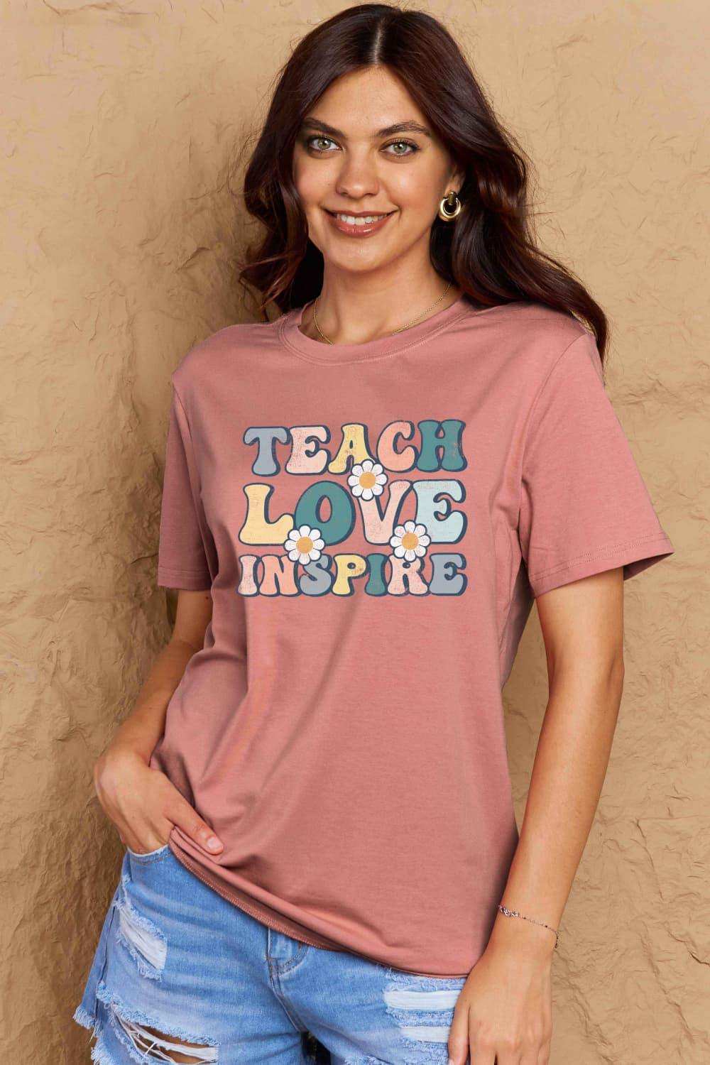 Simply Love Full Size TEACH LOVE INSPIRE Graphic Cotton T-Shirt - Trendsi - Flyclothing LLC