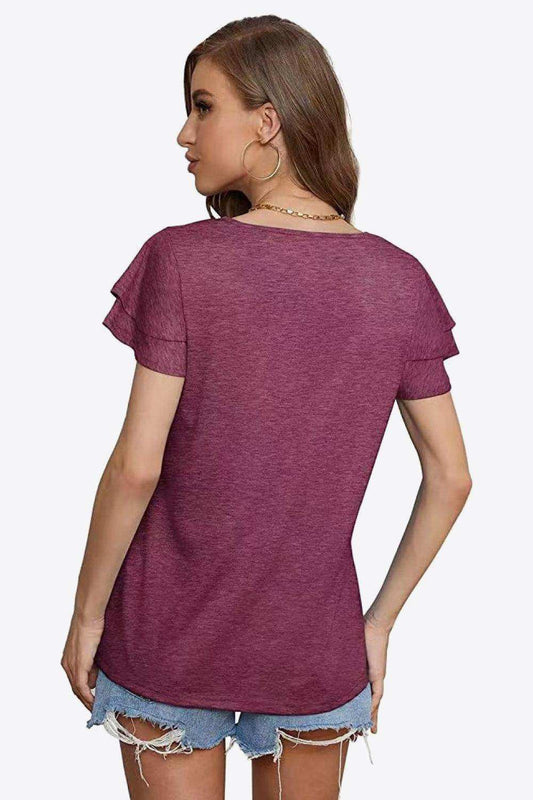 Tie-Neck Layered Flutter Sleeve Blouse - Trendsi - Flyclothing LLC