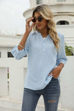 Swiss Dot Notched Neck Three-Quarter Sleeve Blouse - Trendsi - Flyclothing LLC