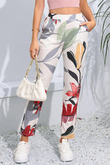 Floral Print Cropped Pants with Pockets - Trendsi