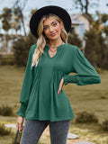 Notched Neck Flounce Sleeve Blouse - Trendsi - Flyclothing LLC