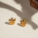Inlaid Zircon Stainless Steel Flower Earrings - Trendsi