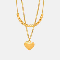 Heart Pendant Double-Lrayed Necklace - Trendsi