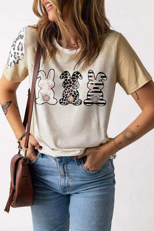 Easter Leopard Rabbit Graphic T-Shirt - Trendsi - Flyclothing LLC