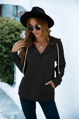 Quarter Snap Drawstring Hoodie with Kangaroo Pocket - Trendsi - Flyclothing LLC